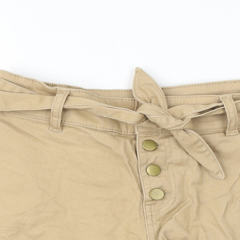 Primark Womens Beige Cotton Mom Shorts Size 10 L3 in Regular Button