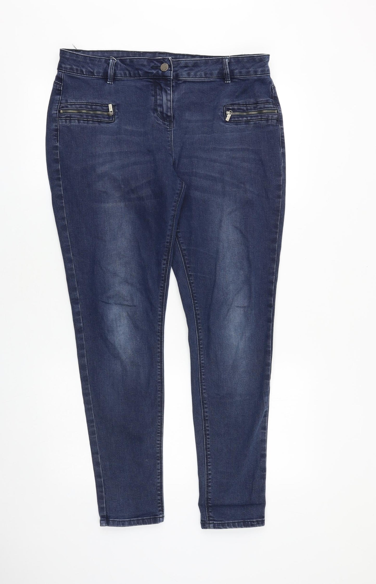 TU Womens Blue Cotton Skinny Jeans Size 14 Regular Zip