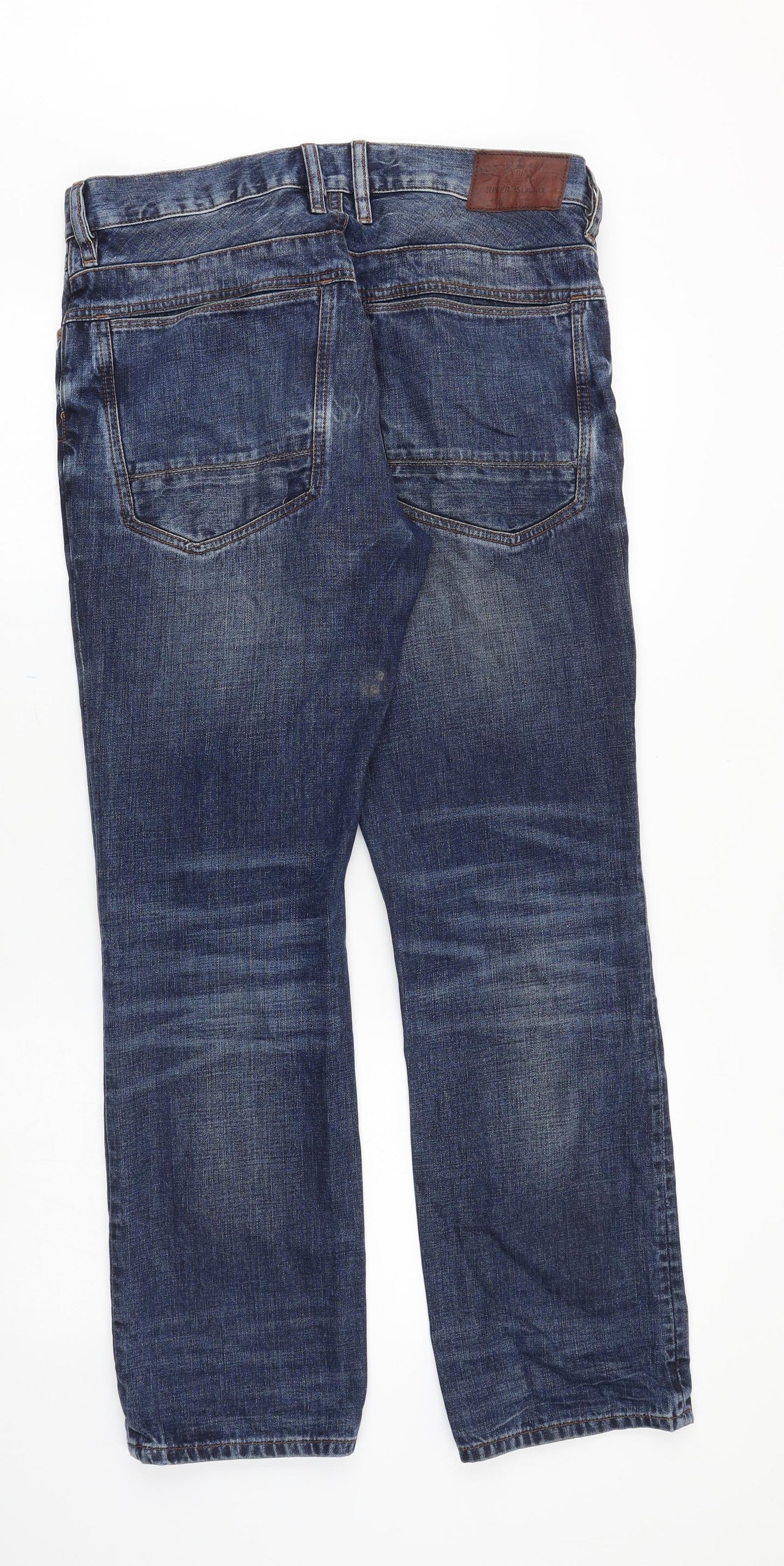 River Island Mens Blue Cotton Straight Jeans Size 32 in Regular Button