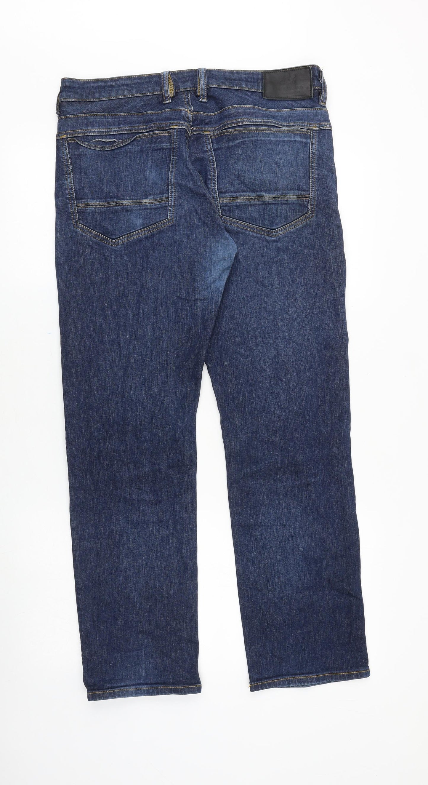 River Island Mens Blue Cotton Straight Jeans Size 32 in L32 in Regular Button