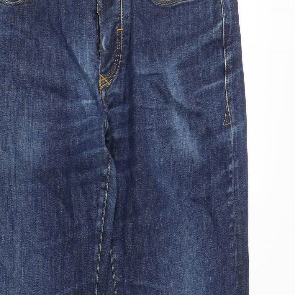 River Island Mens Blue Cotton Straight Jeans Size 32 in L32 in Regular Button