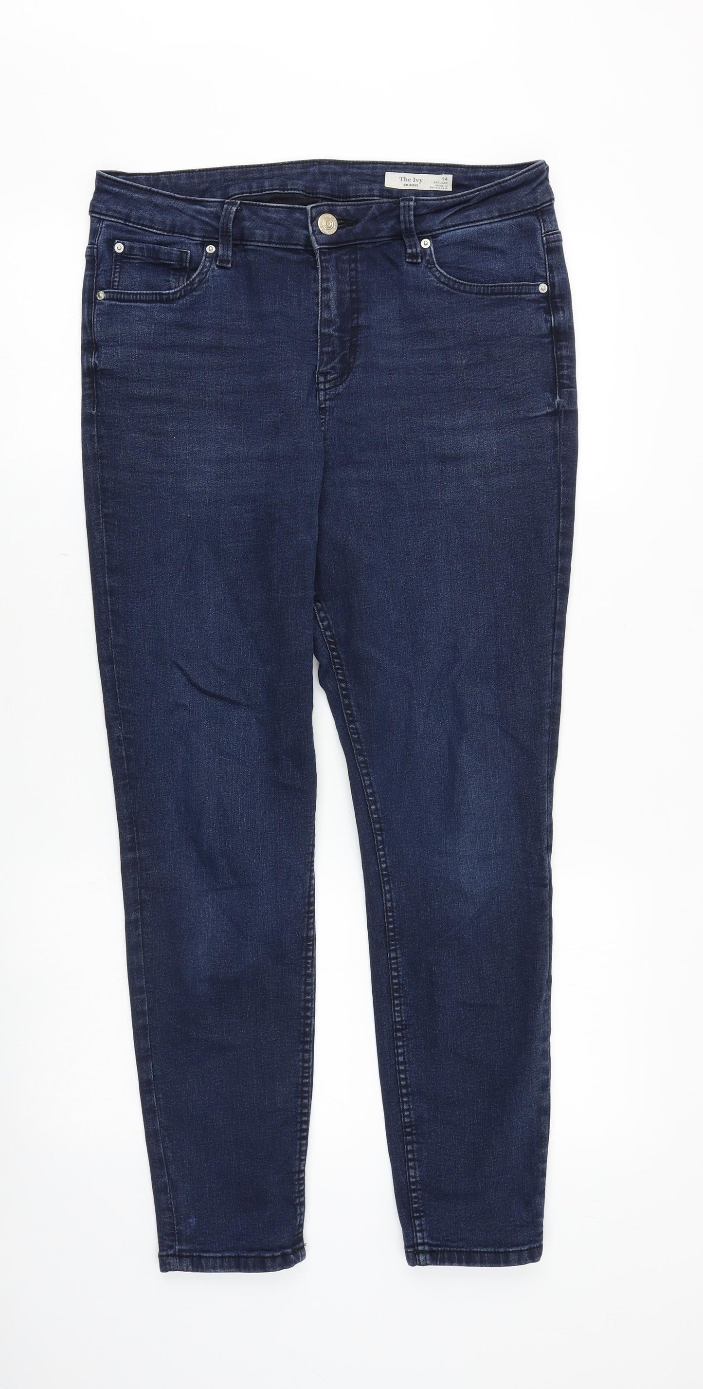 Marks and Spencer Womens Blue Cotton Skinny Jeans Size 14 Slim Zip