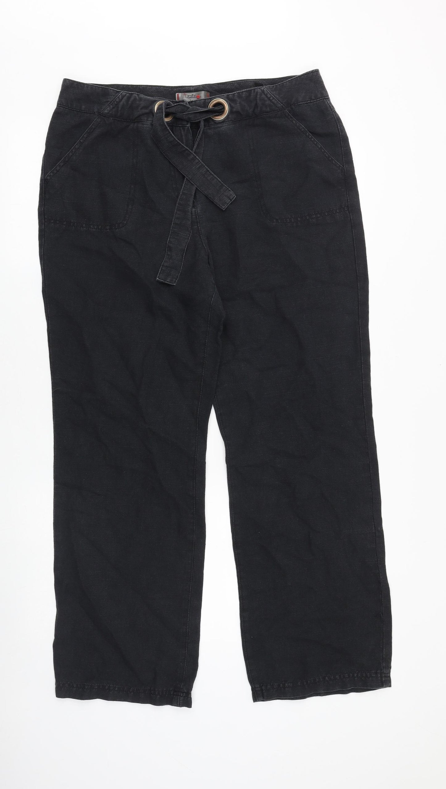 Zaffiri Womens Black Cotton Trousers Size 16 Regular Zip