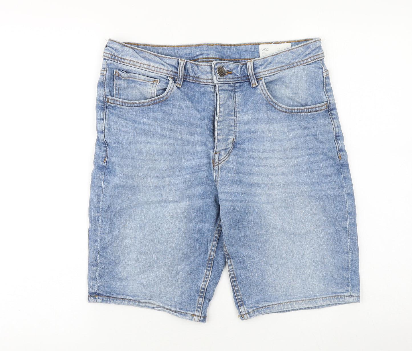 Denim & Co. Mens Blue Cotton Biker Shorts Size 32 in L11 in Slim Button