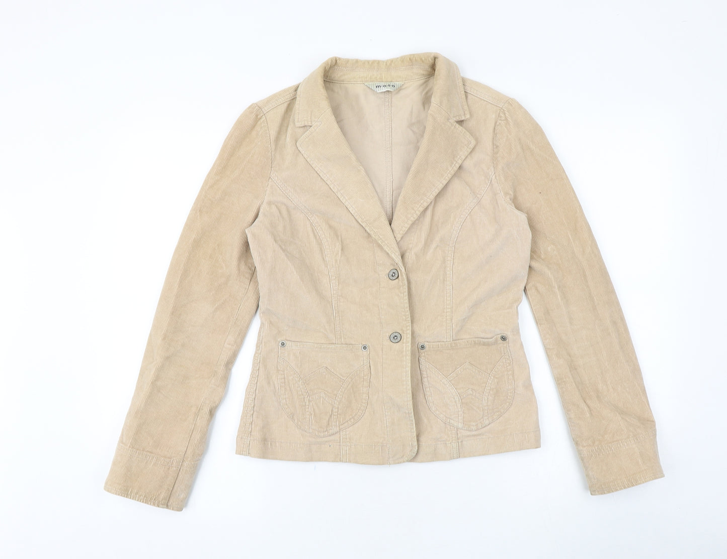 Moto Womens Beige Jacket Blazer Size 10 Button
