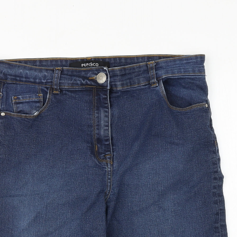 pep&CO Womens Blue 100% Cotton Skimmer Shorts Size 12 Regular Zip
