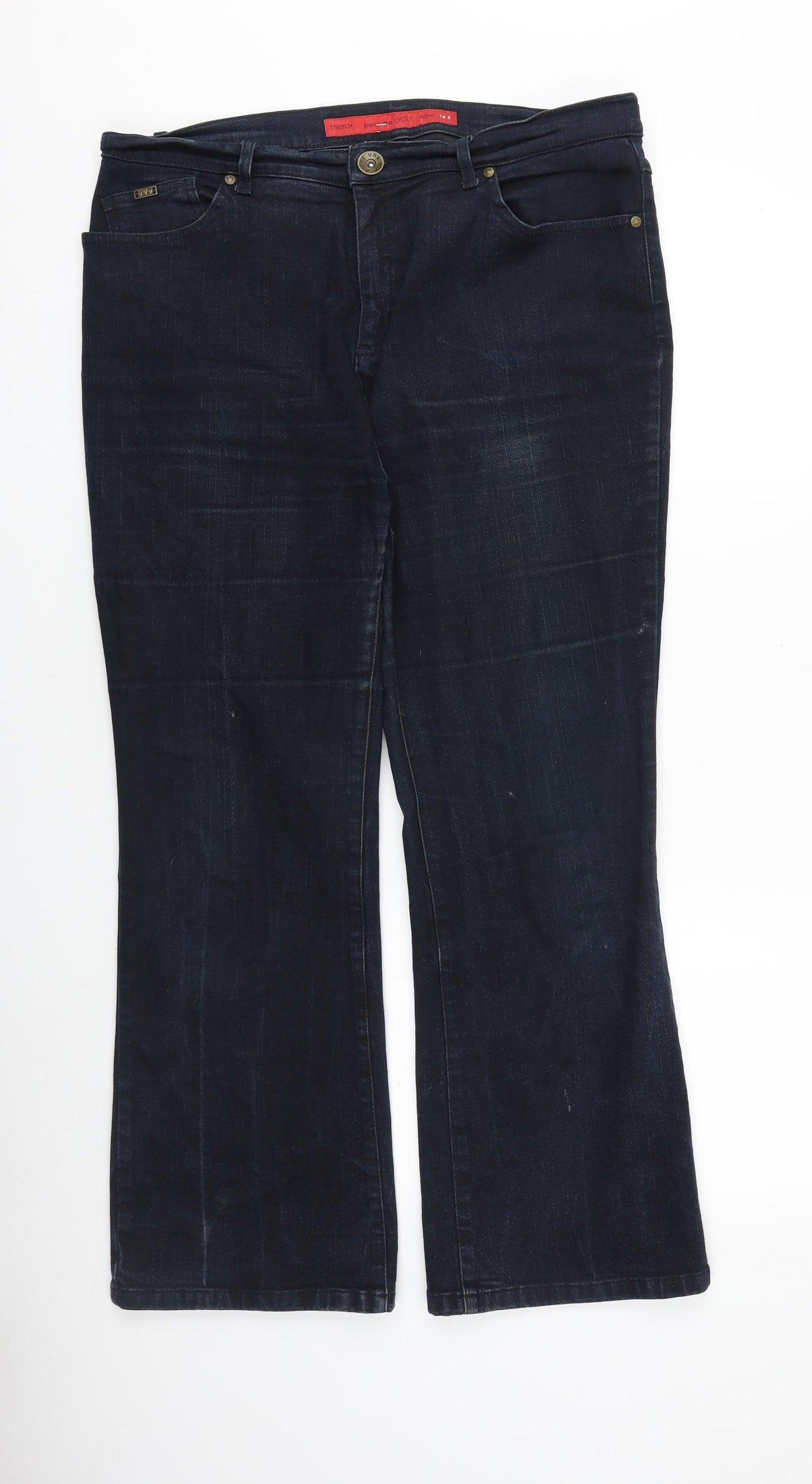 Marks and Spencer Womens Blue Cotton Bootcut Jeans Size 16 Regular Zip