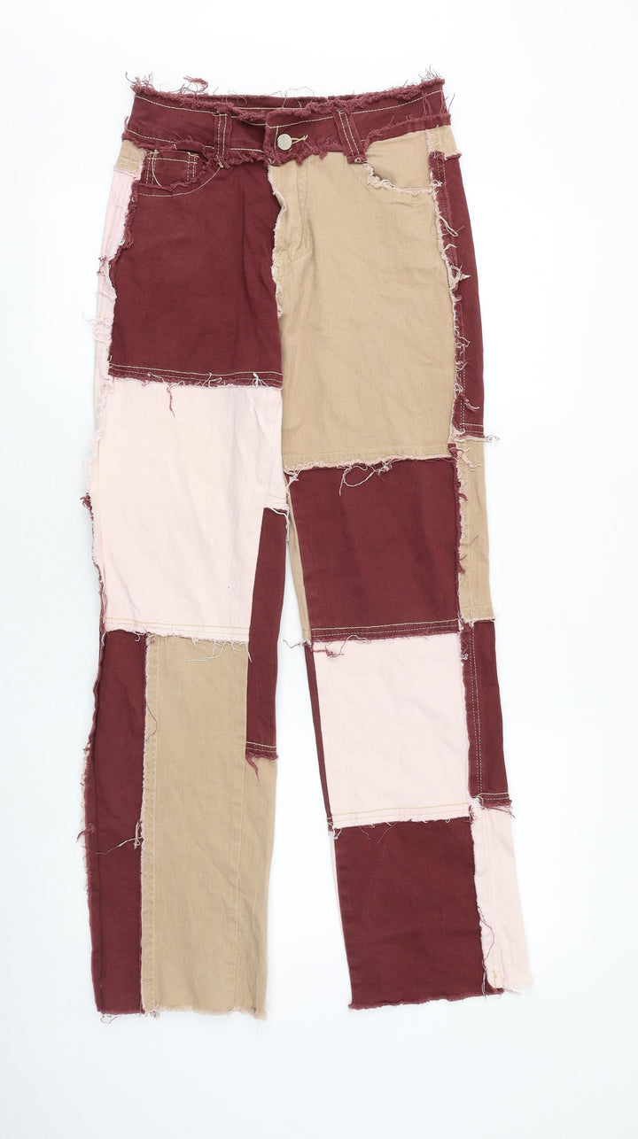 Preworn Womens Multicoloured Geometric Polyester Straight Jeans Size S Regular Zip - Patchwork