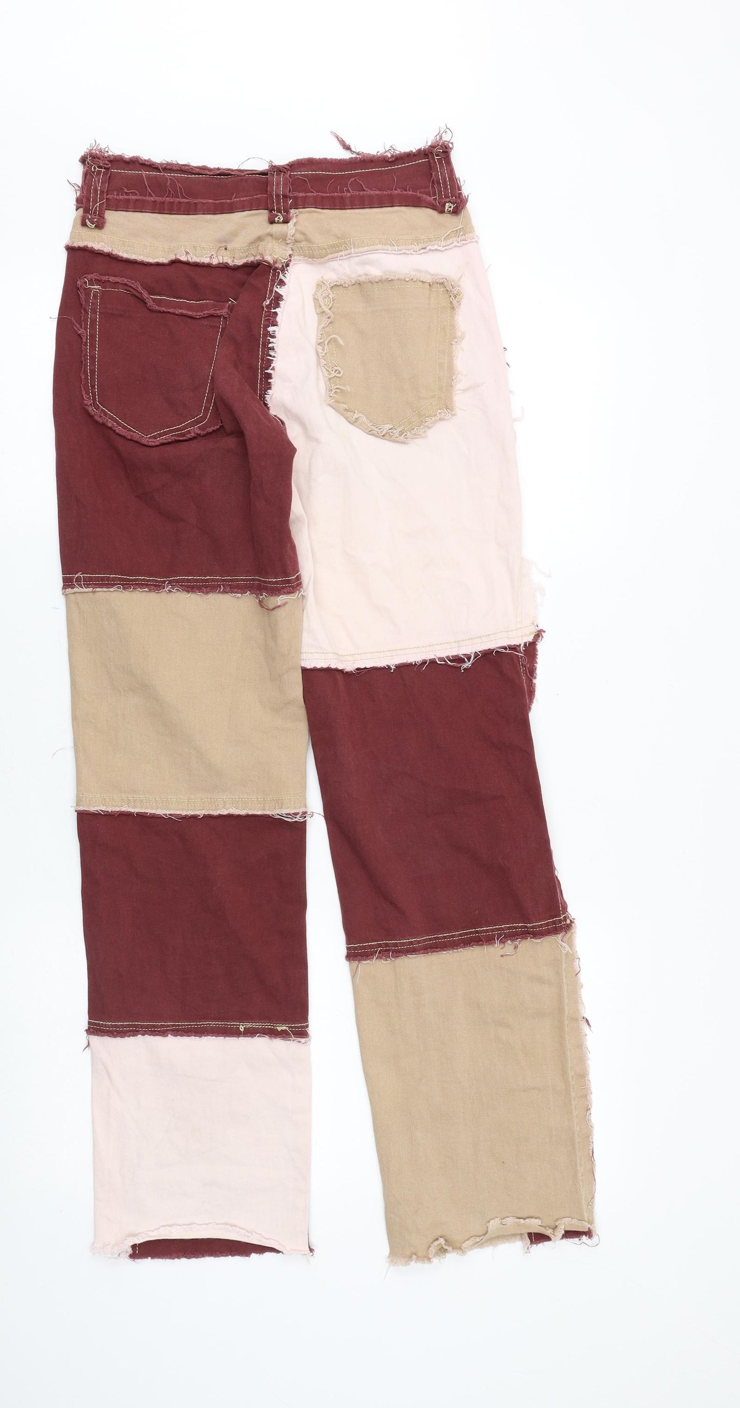 Preworn Womens Multicoloured Geometric Polyester Straight Jeans Size S Regular Zip - Patchwork