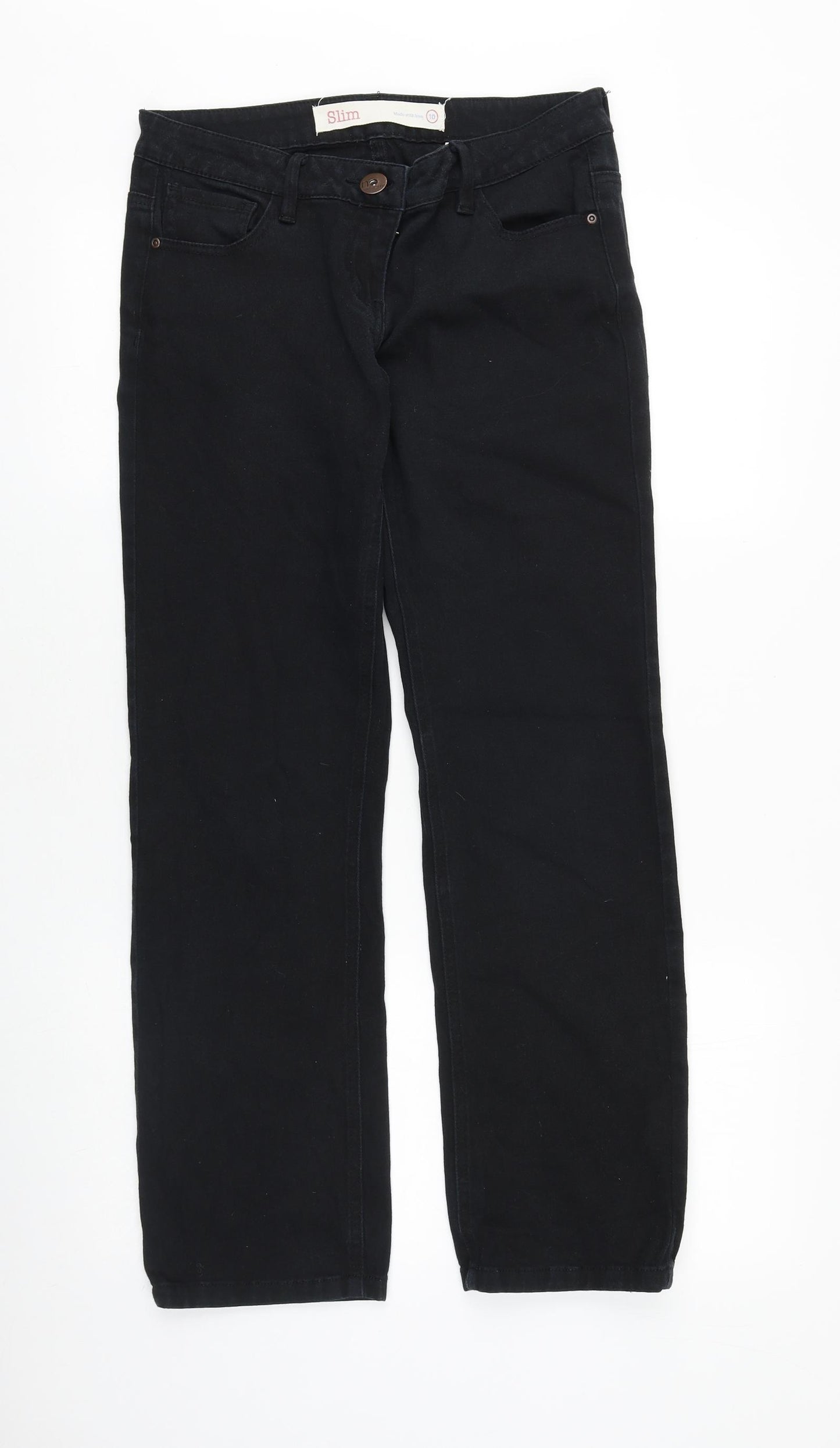 NEXT Womens Black Cotton Straight Jeans Size 10 Slim Zip
