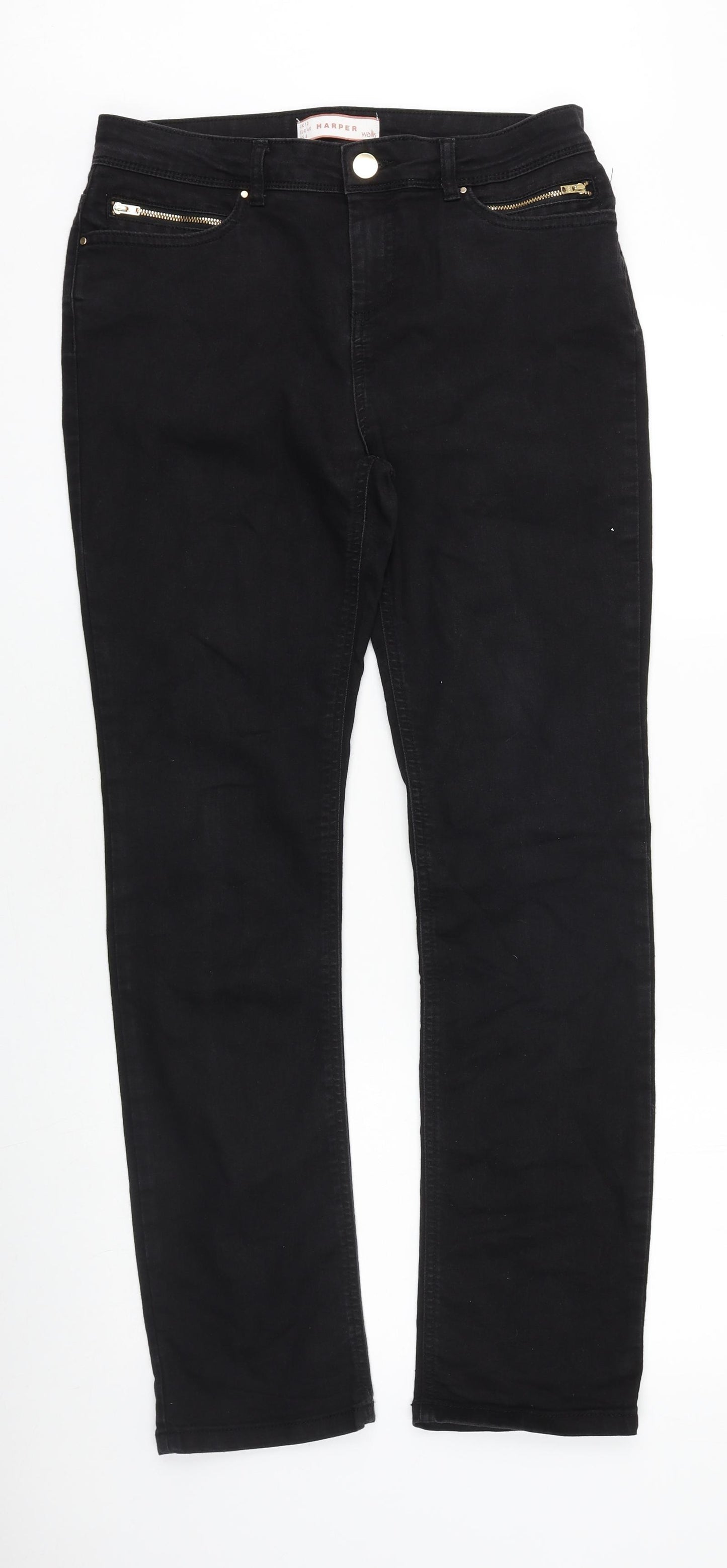Wallis Womens Black Cotton Skinny Jeans Size 12 Regular Zip