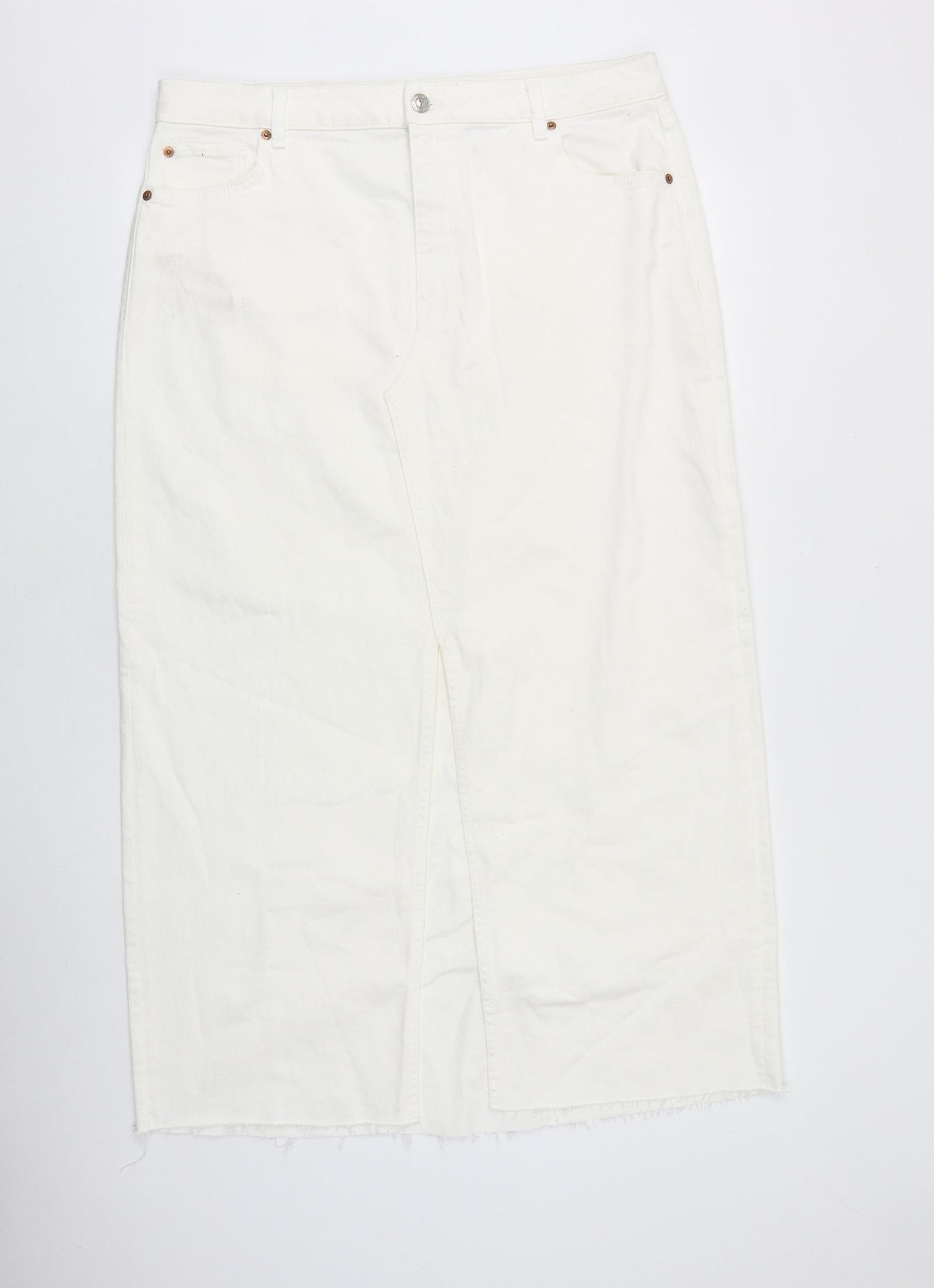 Marks and Spencer Womens Ivory Cotton Straight & Pencil Skirt Size 18 Zip