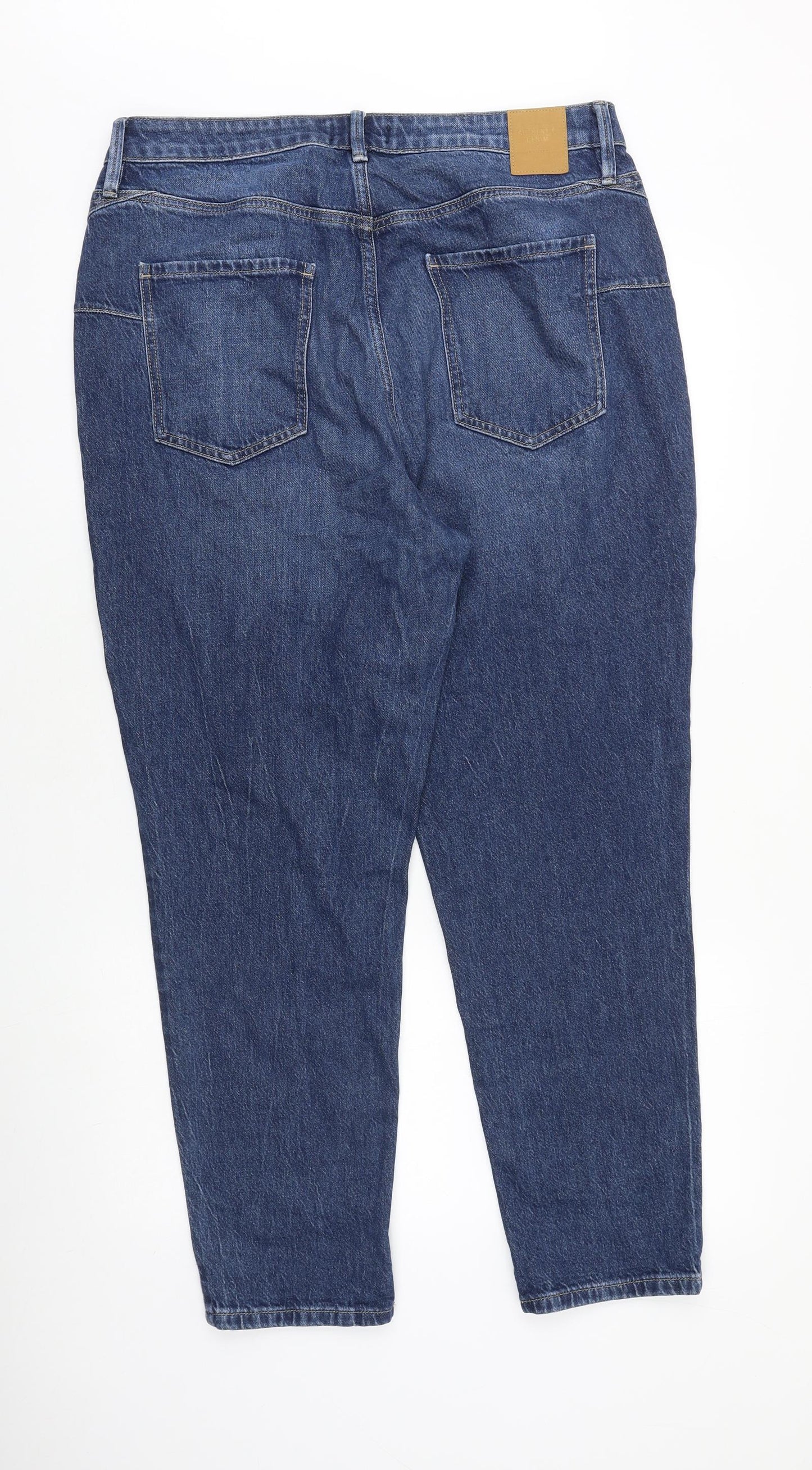 F&F Womens Blue Cotton Mom Jeans Size 16 Regular Zip