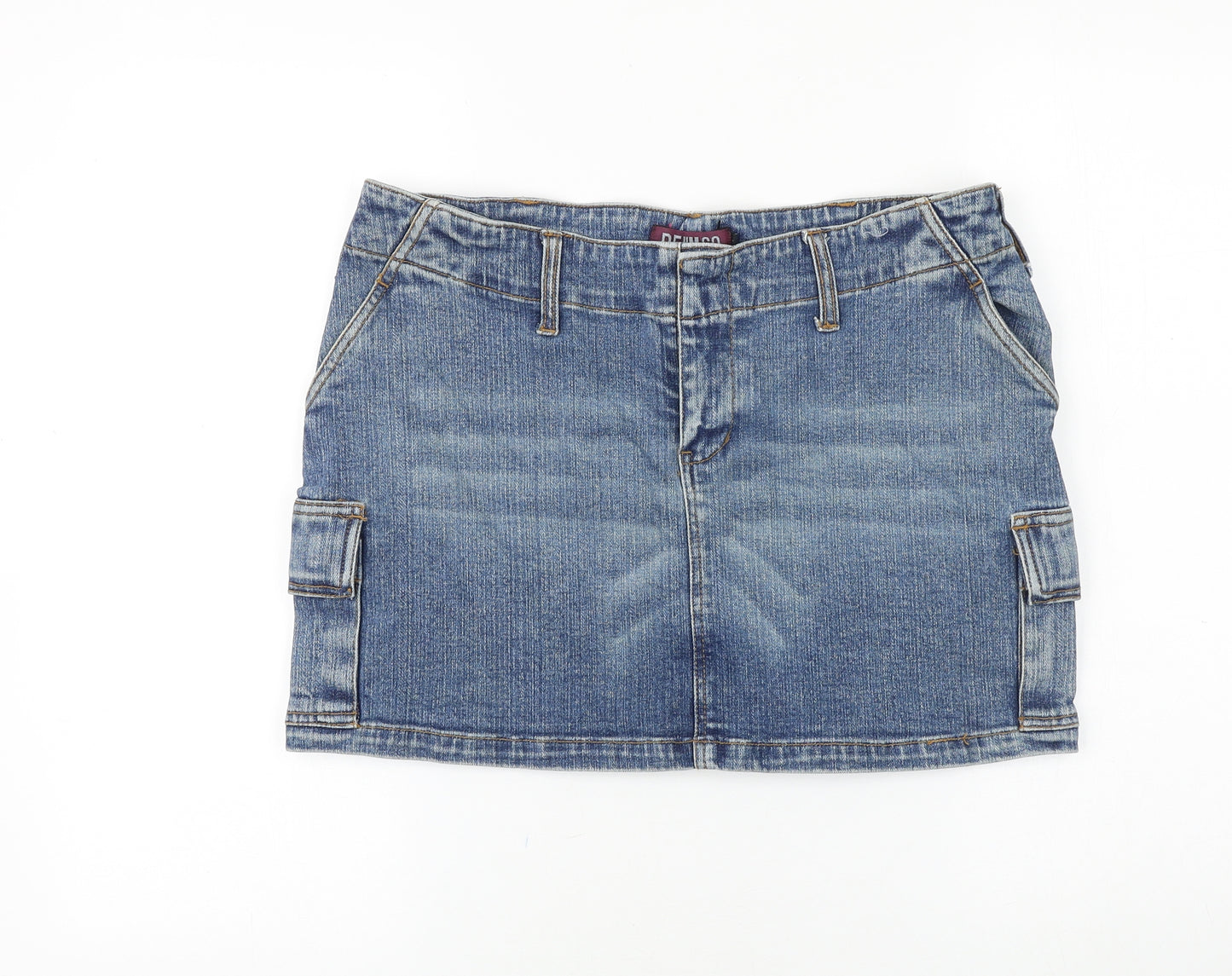 Denim & Co. Womens Blue Cotton Cargo Skirt Size 12 Drawstring