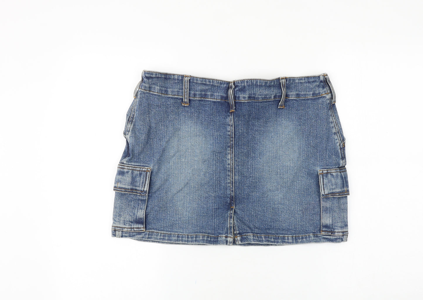 Denim & Co. Womens Blue Cotton Cargo Skirt Size 12 Drawstring
