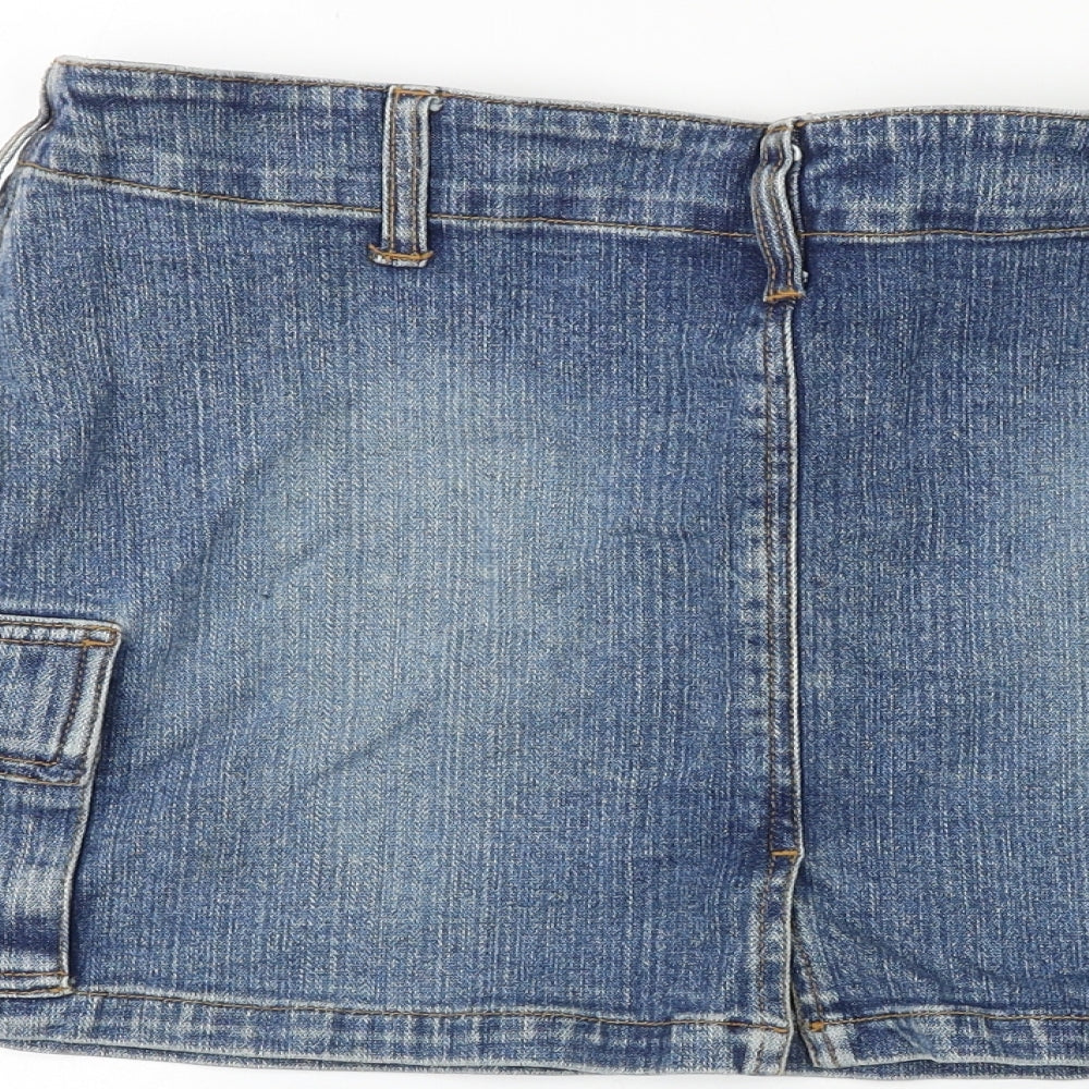 Denim & Co. Womens Blue Cotton Cargo Skirt Size 12 Drawstring
