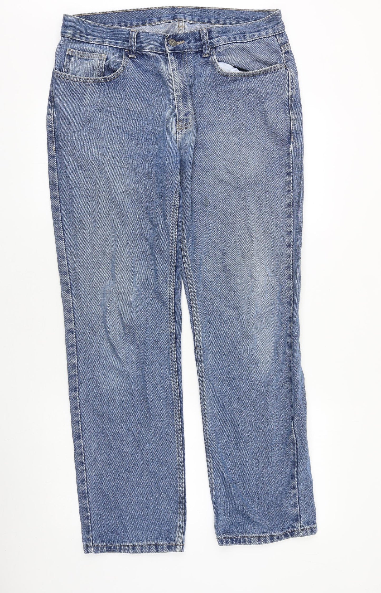 George Mens Blue Cotton Straight Jeans Size 34 in Regular Zip