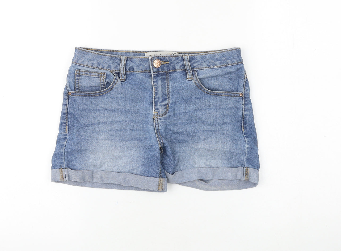 Denim & Co. Womens Blue Cotton Hot Pants Shorts Size 10 Regular Button