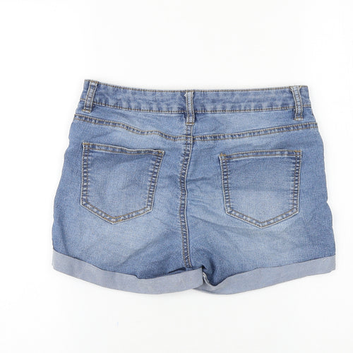 Denim & Co. Womens Blue Cotton Hot Pants Shorts Size 10 Regular Button