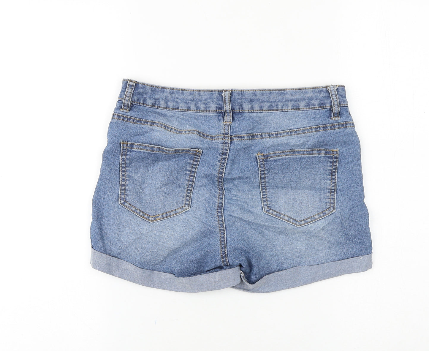 Denim & Co. Womens Blue Cotton Hot Pants Shorts Size 10 Regular Button