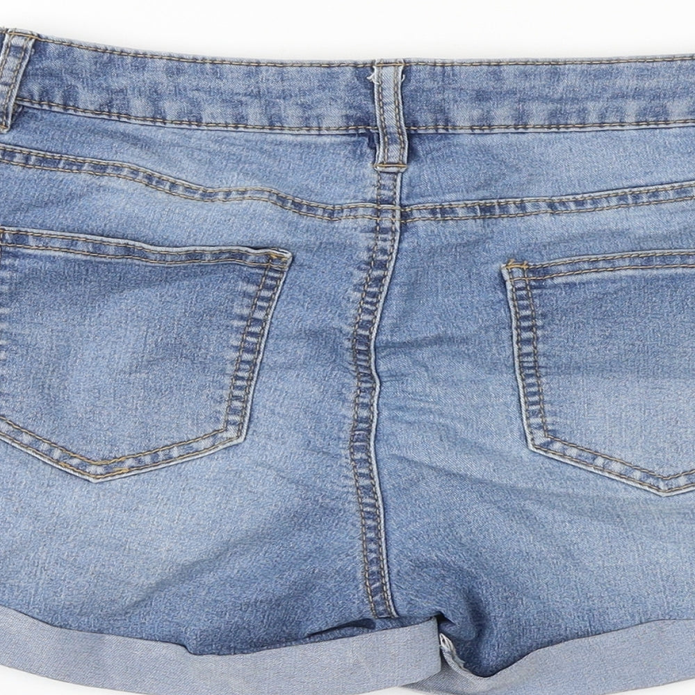 Denim & Co. Womens Blue Cotton Hot Pants Shorts Size 10 Regular Button