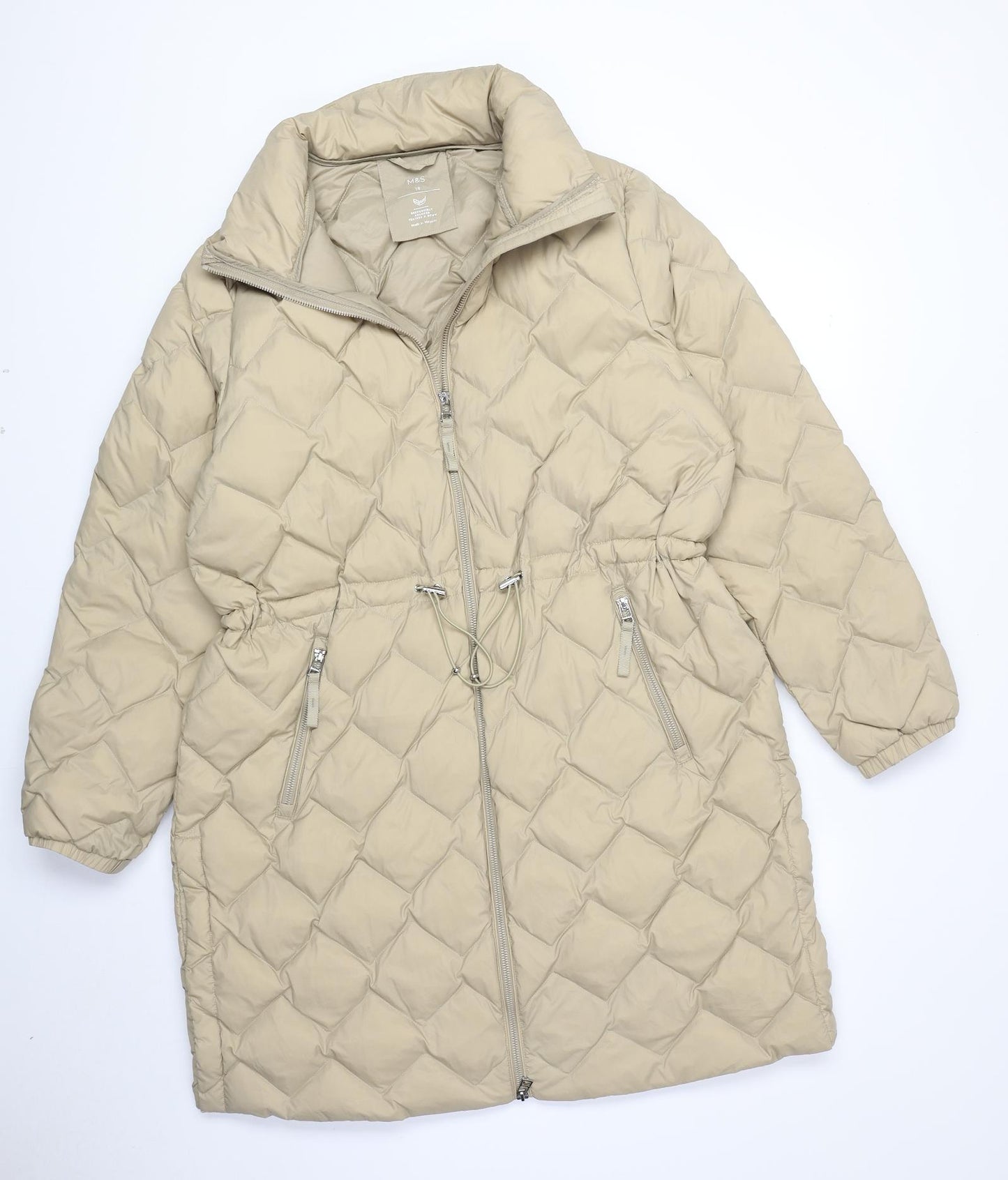 Marks and Spencer Womens Beige Quilted Coat Size 18 Zip
