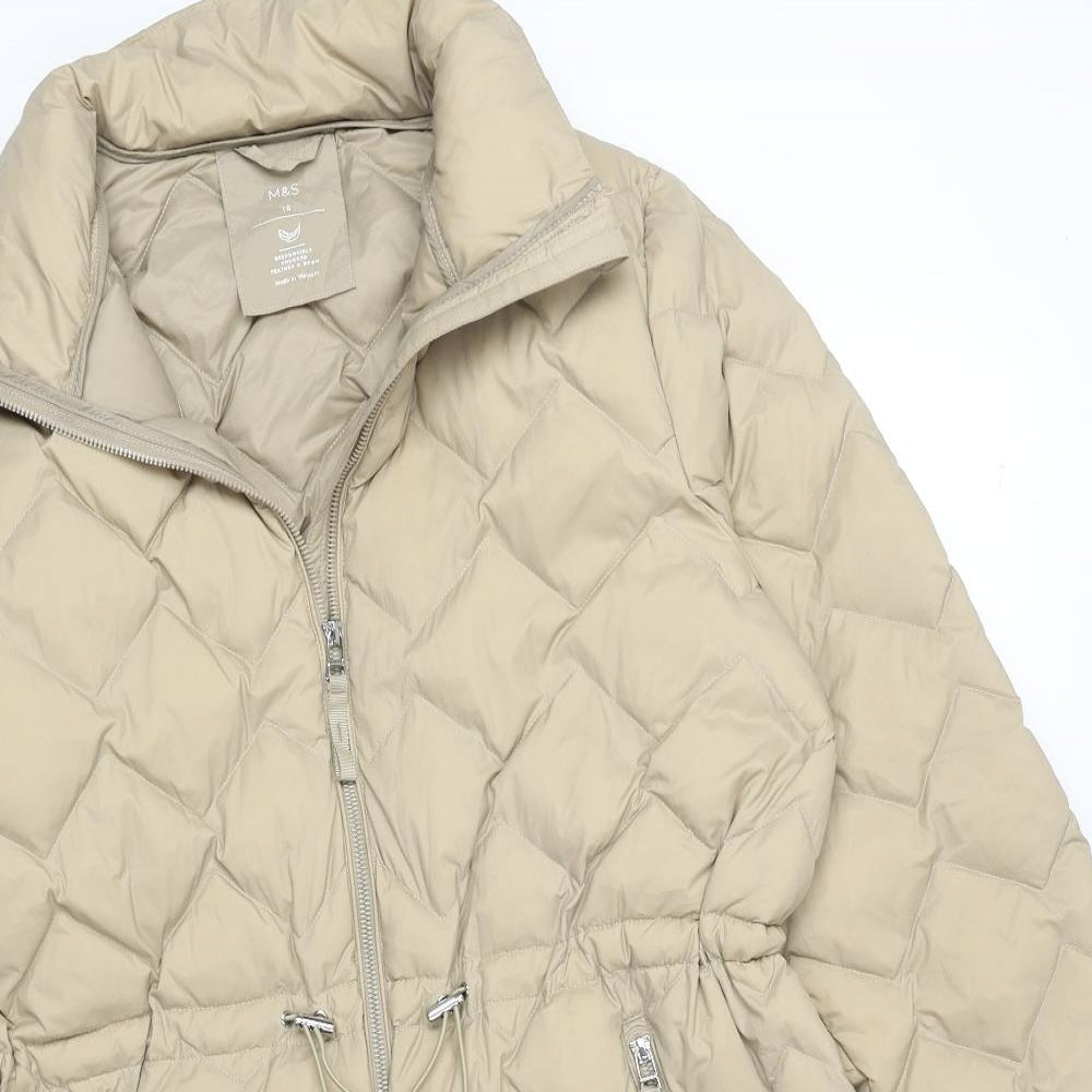 Marks and Spencer Womens Beige Quilted Coat Size 18 Zip