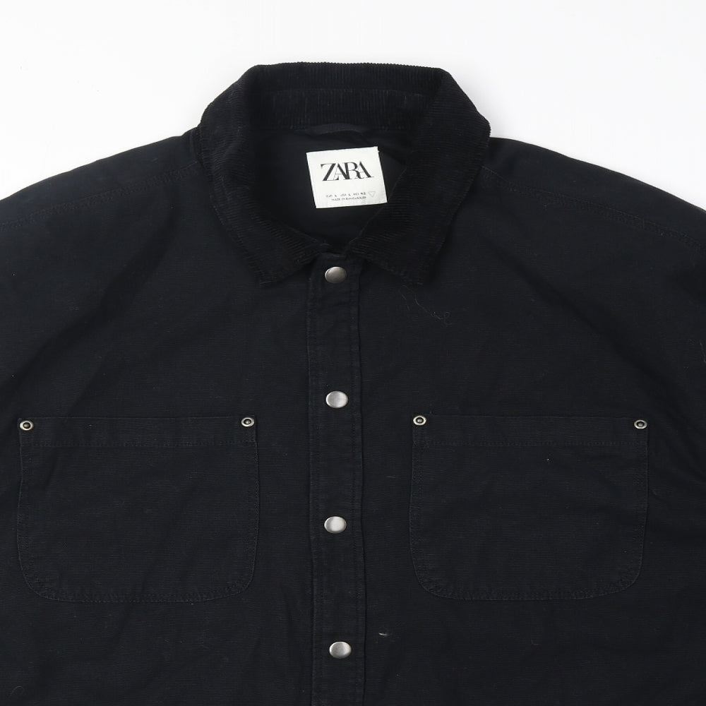 Zara Mens Black Jacket Size L Snap