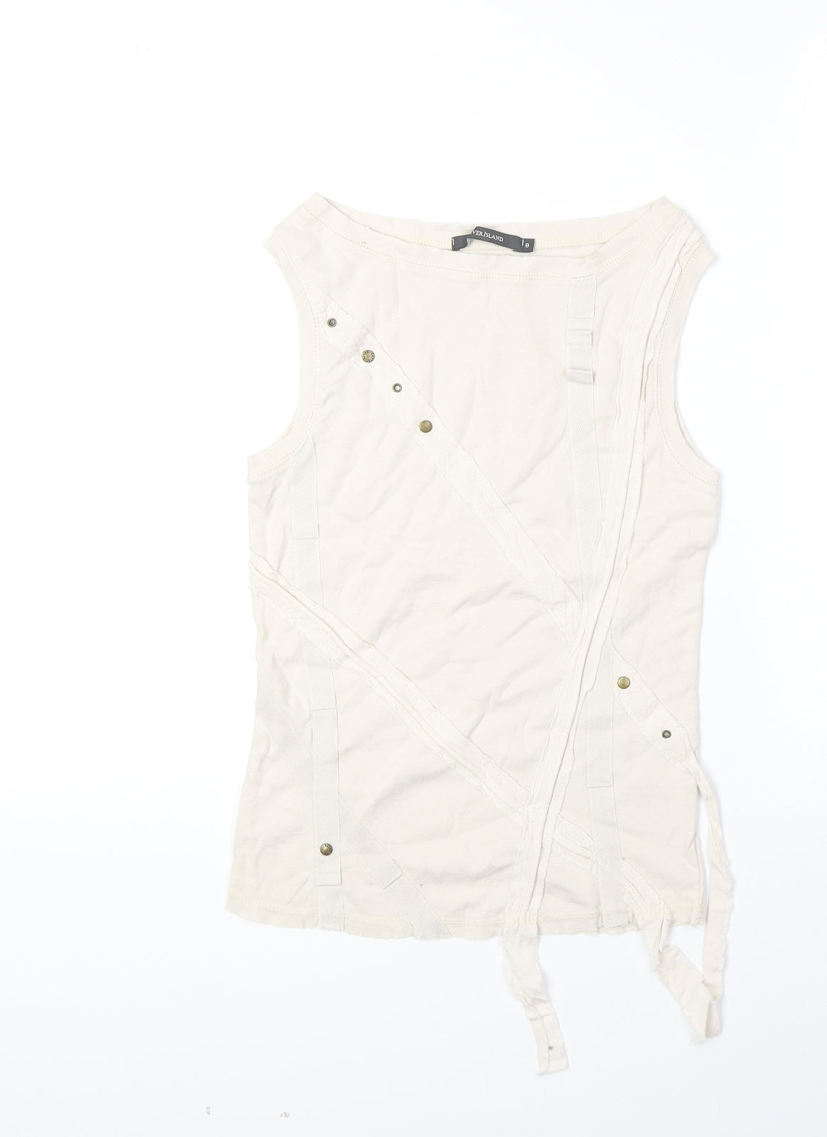 River Island Womens Beige 100% Cotton Basic Tank Size 8 Round Neck