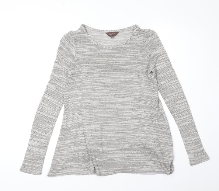 Phase Eight Womens Grey Striped Viscose Basic Blouse Size 10 Round Neck
