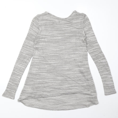 Phase Eight Womens Grey Striped Viscose Basic Blouse Size 10 Round Neck