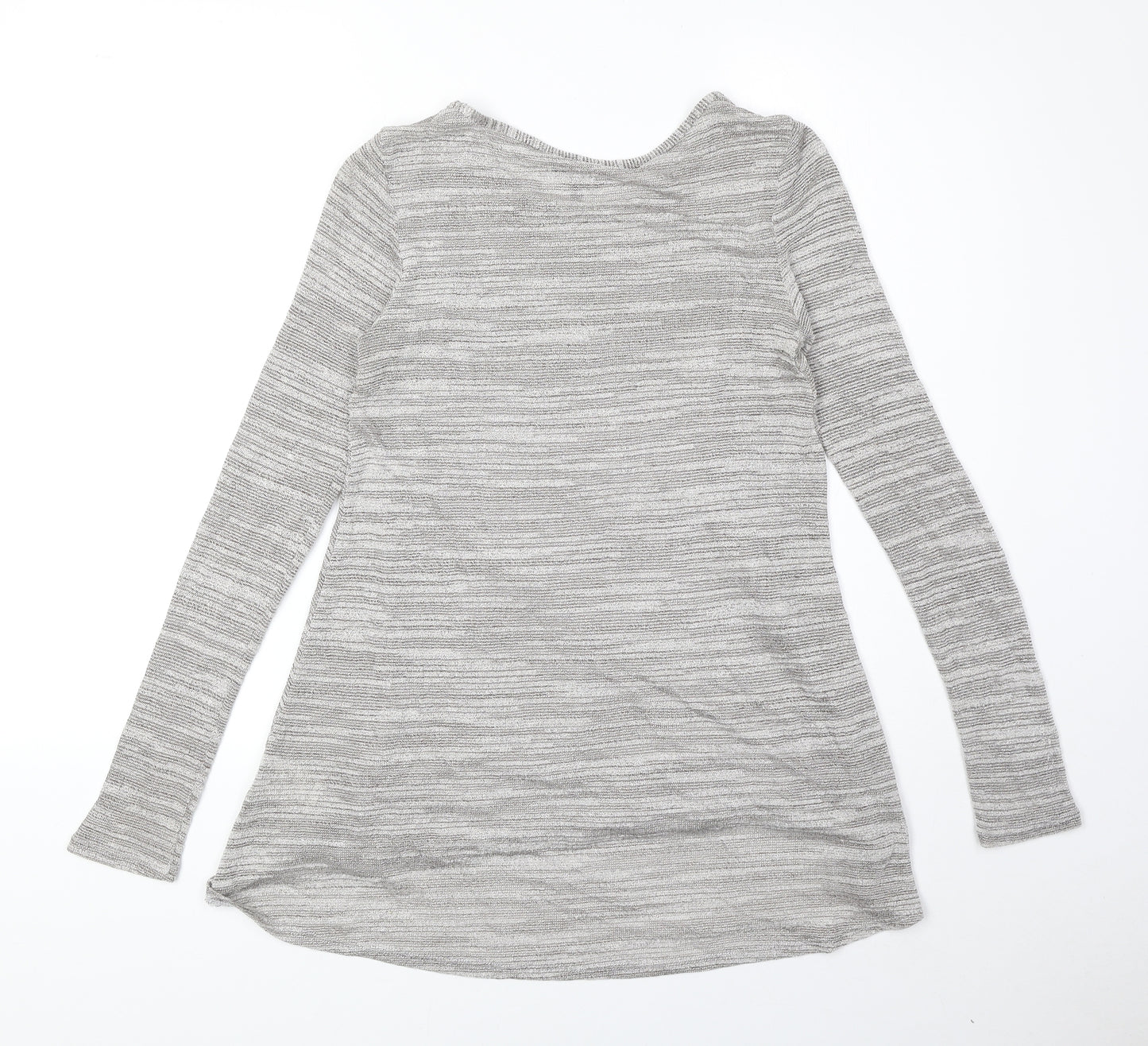 Phase Eight Womens Grey Striped Viscose Basic Blouse Size 10 Round Neck