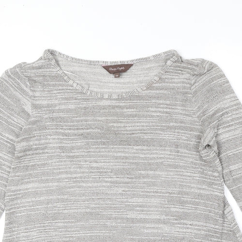 Phase Eight Womens Grey Striped Viscose Basic Blouse Size 10 Round Neck
