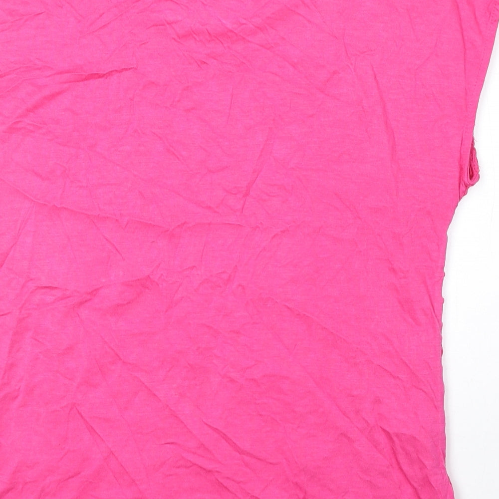 Peacocks Womens Pink Geometric Polyester Basic Blouse Size 12 Round Neck - Broderie Anglaise Detail