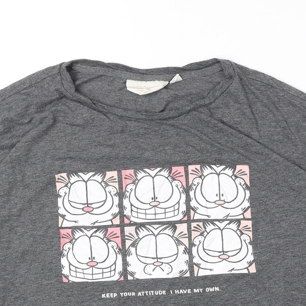 Preworn Womens Grey Polyester Basic T-Shirt Size M Round Neck - Garfield Print
