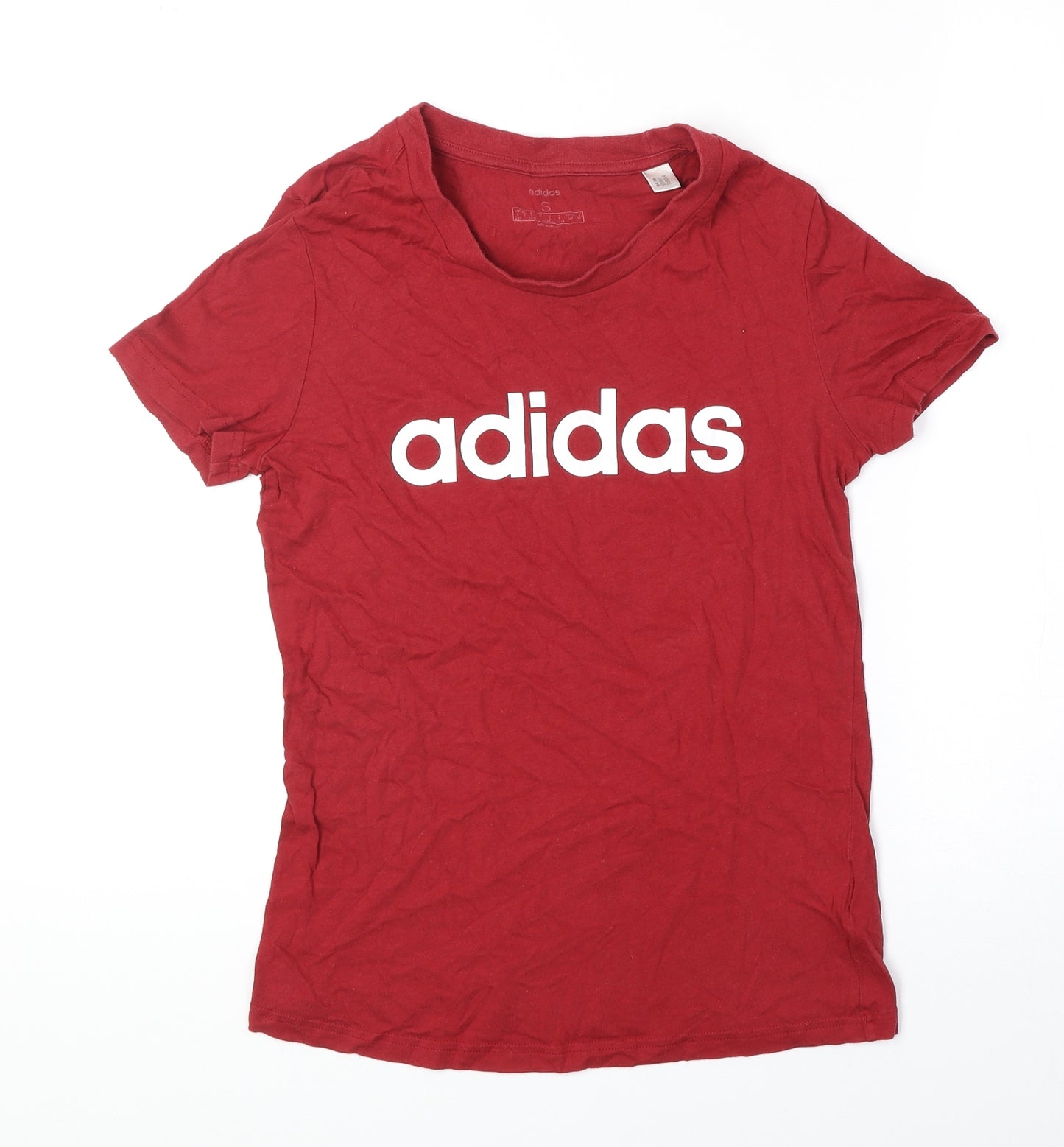 adidas Womens Red 100% Cotton Basic T-Shirt Size S Round Neck