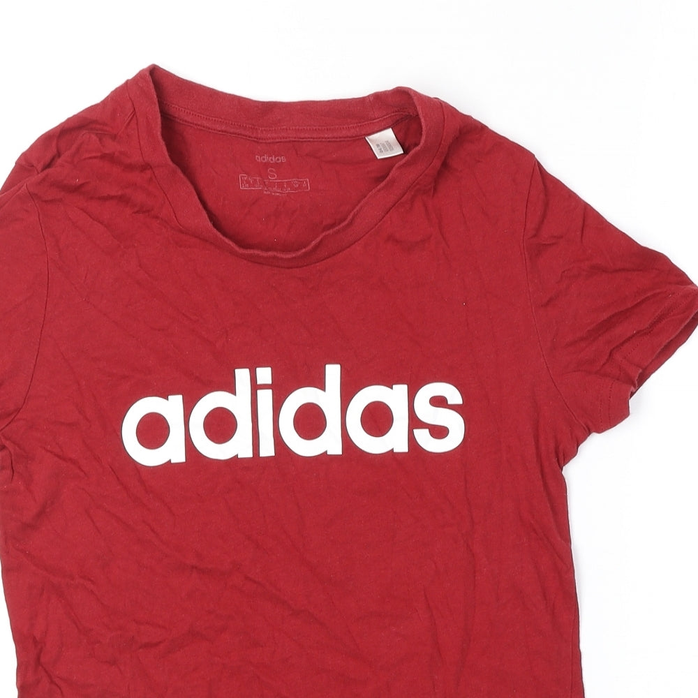 adidas Womens Red 100% Cotton Basic T-Shirt Size S Round Neck