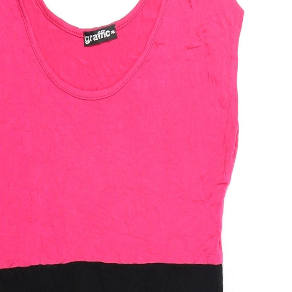 Graffic Womens Pink Viscose Tunic T-Shirt Size M Round Neck