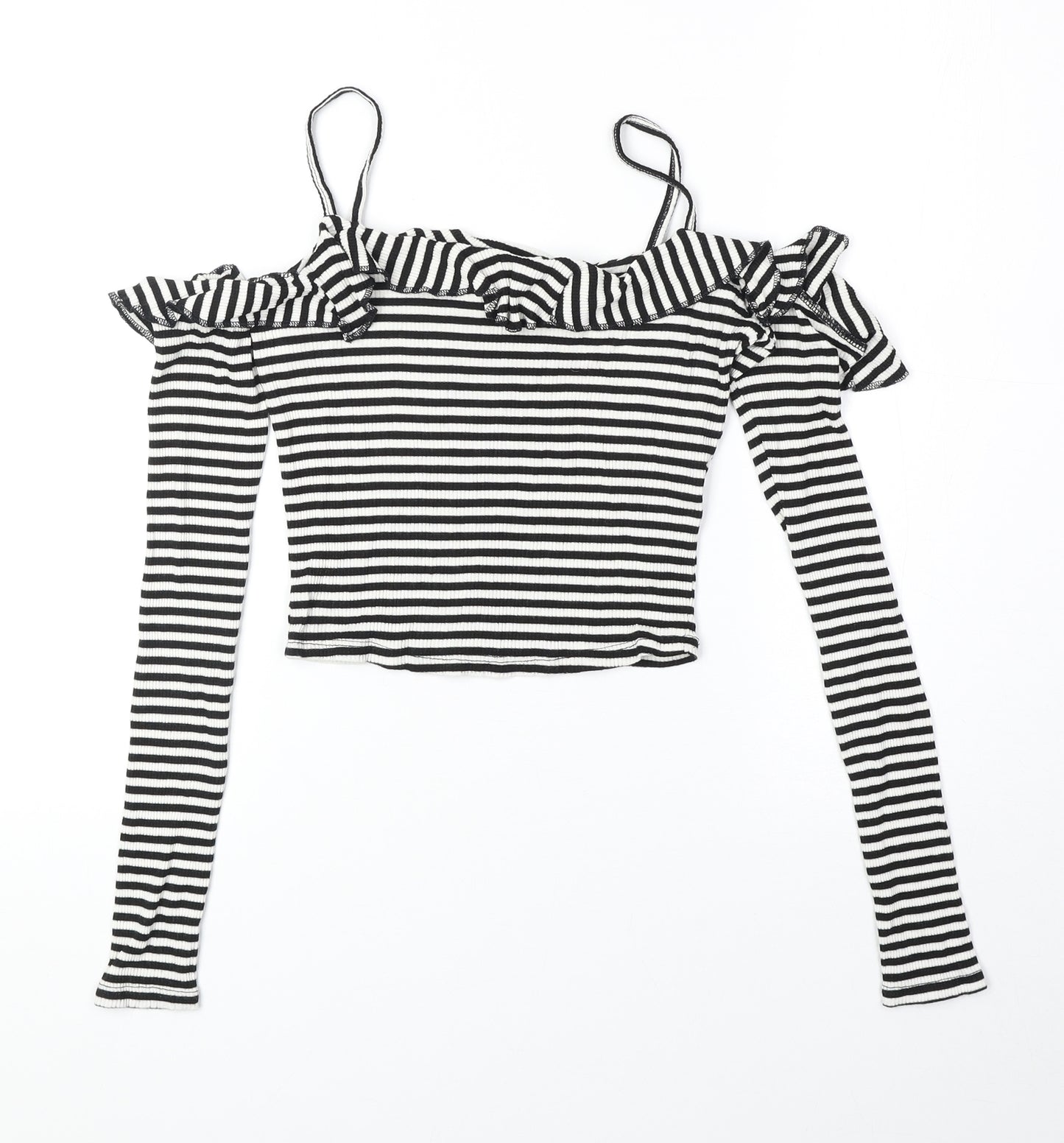 Pins & Needles Womens Black Striped Viscose Cropped Blouse Size XS Square Neck