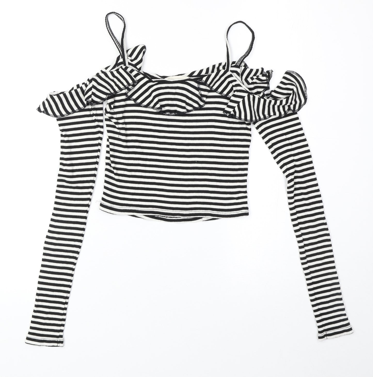Pins & Needles Womens Black Striped Viscose Cropped Blouse Size XS Square Neck