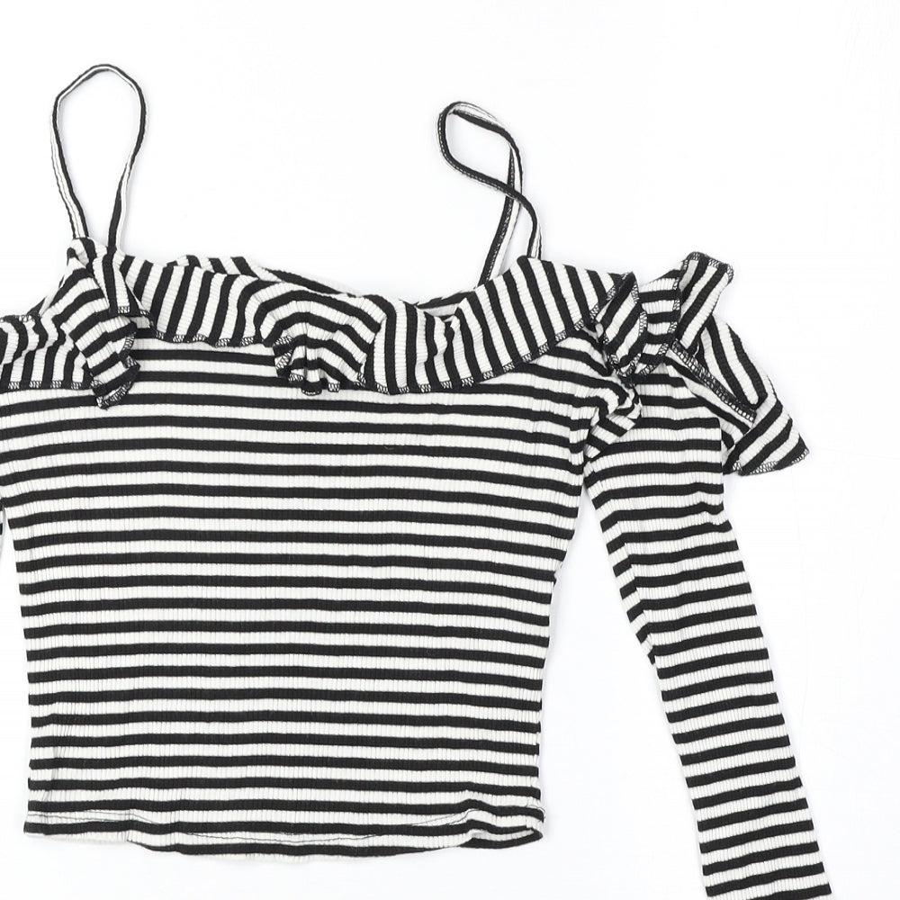 Pins & Needles Womens Black Striped Viscose Cropped Blouse Size XS Square Neck