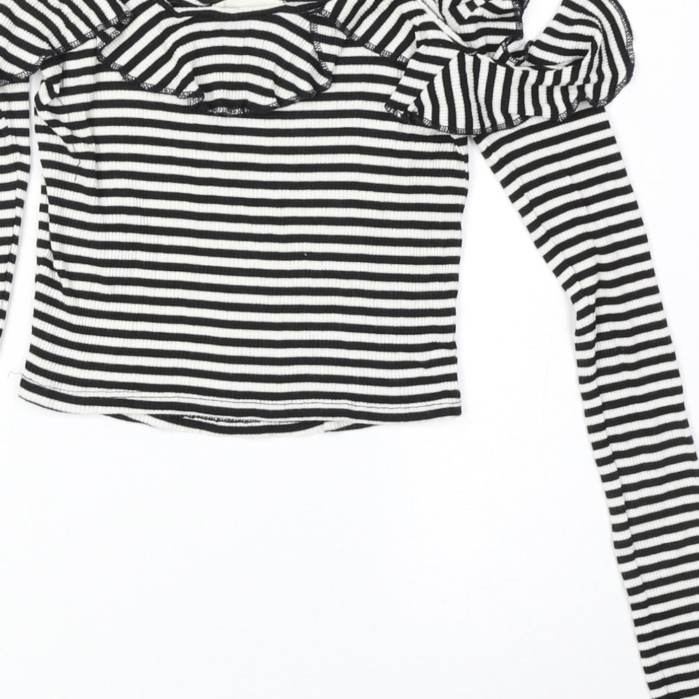 Pins & Needles Womens Black Striped Viscose Cropped Blouse Size XS Square Neck