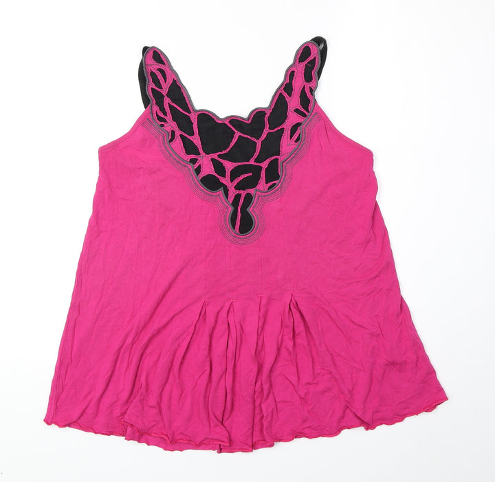 Marks and Spencer Womens Pink Viscose Basic Tank Size 14 V-Neck