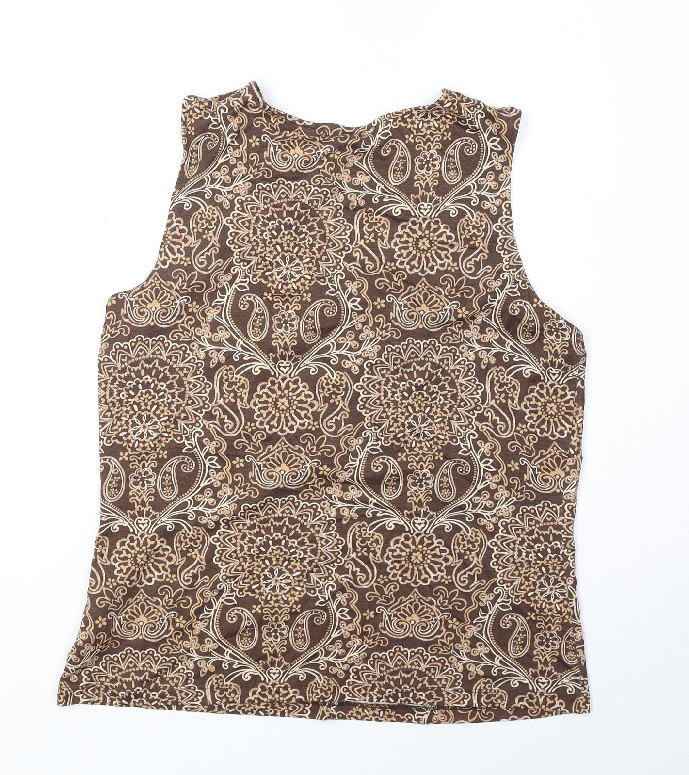 Marks and Spencer Womens Brown Geometric Viscose Basic Tank Size 16 V-Neck