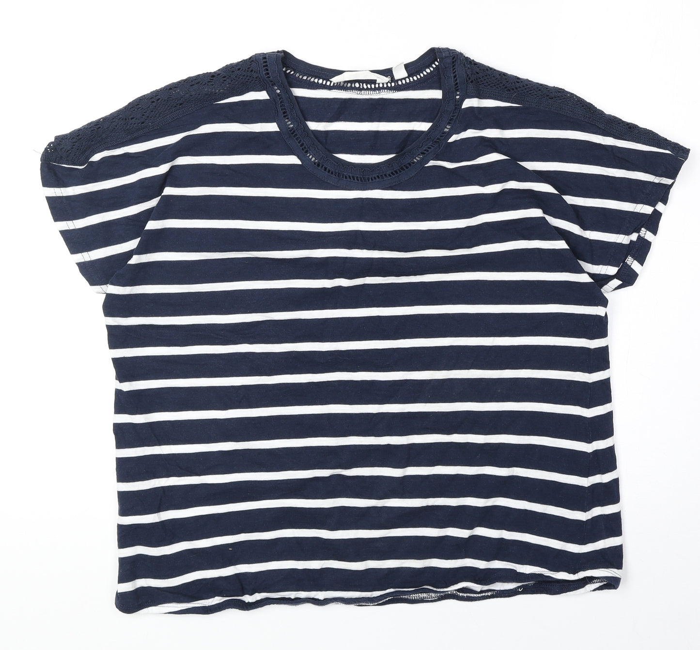 Tresspass Womens Blue Striped 100% Cotton Basic T-Shirt Size L Round Neck