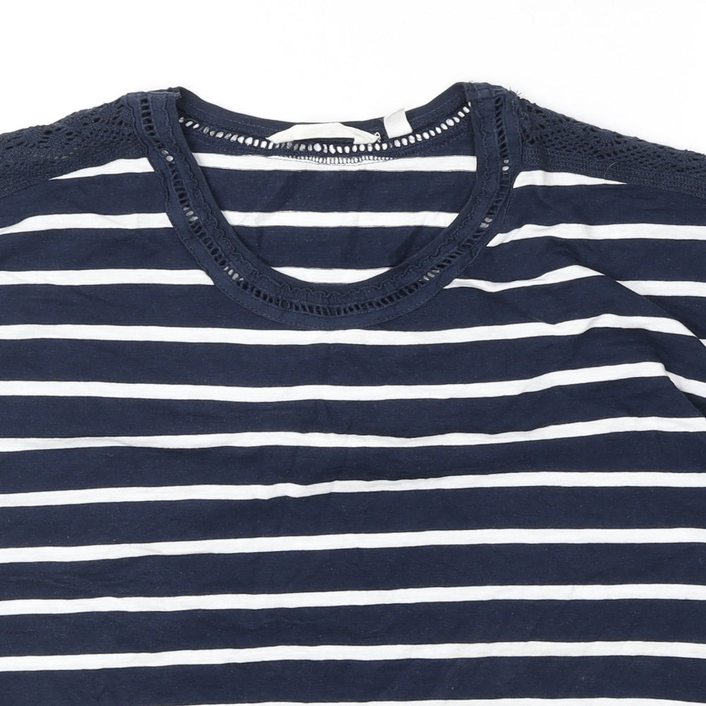 Tresspass Womens Blue Striped 100% Cotton Basic T-Shirt Size L Round Neck