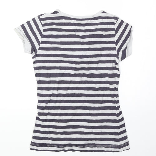 Great Plains Womens Blue Striped 100% Cotton Basic T-Shirt Size XS Scoop Neck