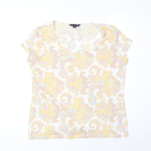 Lands' End Womens White Paisley Viscose Basic T-Shirt Size 10 Scoop Neck