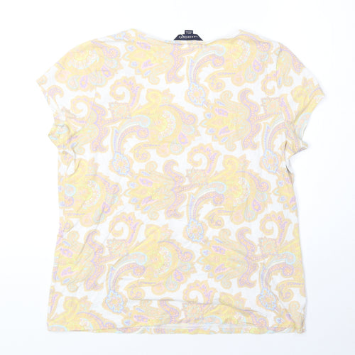 Lands' End Womens White Paisley Viscose Basic T-Shirt Size 10 Scoop Neck