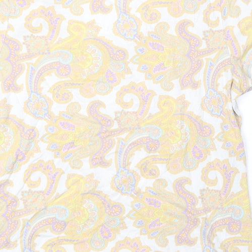 Lands' End Womens White Paisley Viscose Basic T-Shirt Size 10 Scoop Neck